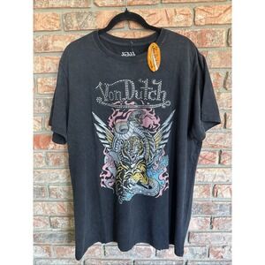 Von‎ Dutch Tiger Graphic Faded Black Vintage Crystal Logo T-Shirt  Men's XL NWT